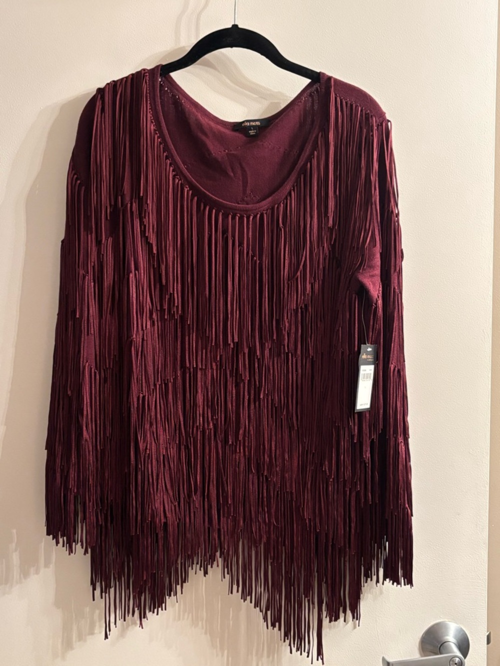 Ella Moss Burgundy Fringe Scoop Neck Sweater